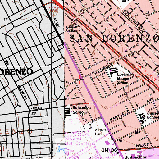 Topographic Map of Lorenzo Manor Shopping Center, CA