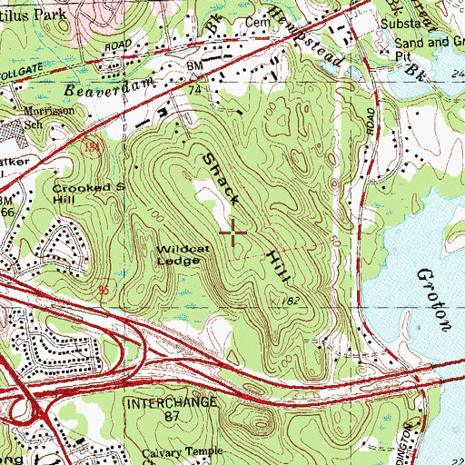 Topographic Map of Shack Hill, CT