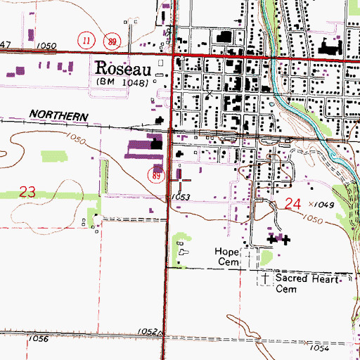 Topographic Map of Roseau County Courthouse, MN