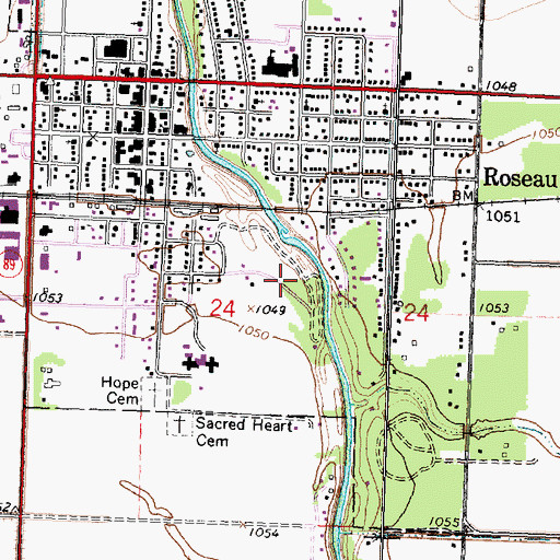 Topographic Map of Roseau City Park, MN