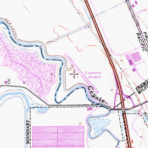 Topographic Map of Fremont Airport (historical), CA