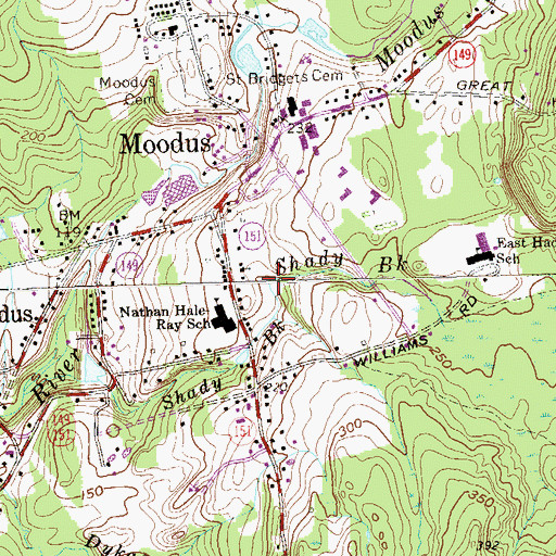Topographic Map of Shady Brook, CT