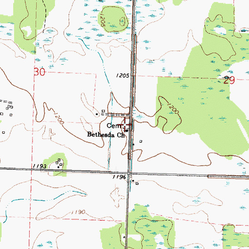 Topographic Map of Bethesda Cemetery, MN