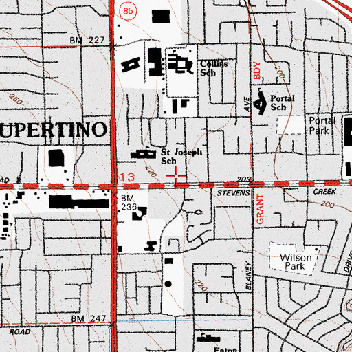 Topographic Map of Santa Clara County Fire Department Cupertino Fire Station, CA