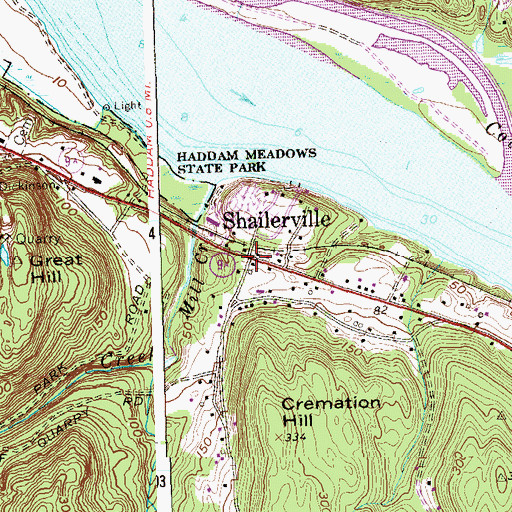 Topographic Map of Shailerville, CT