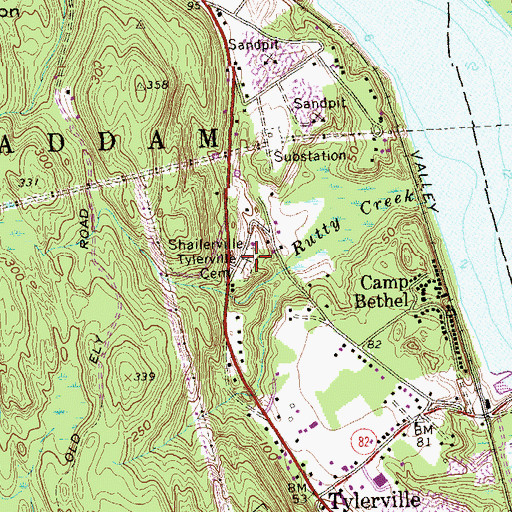 Topographic Map of Shailerville Tylerville Cemetery, CT