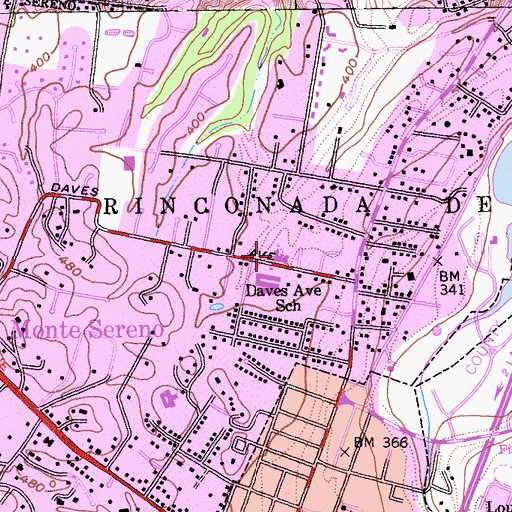 Topographic Map of First Baptist Community Church, CA