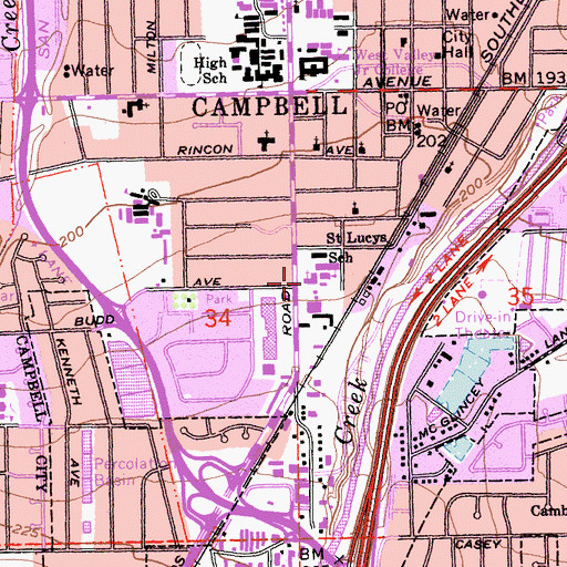 Topographic Map of Saint Lucys Church, CA