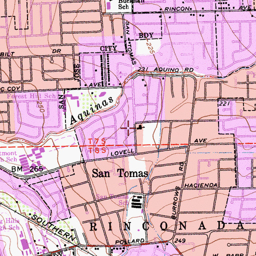 Topographic Map of San Tomas Baptist Church, CA
