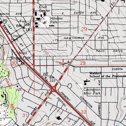 Topographic Map of Los Altos Lutheran Church, CA