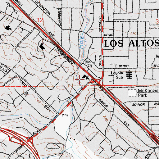 Topographic Map of Los Altos United Methodist Church, CA