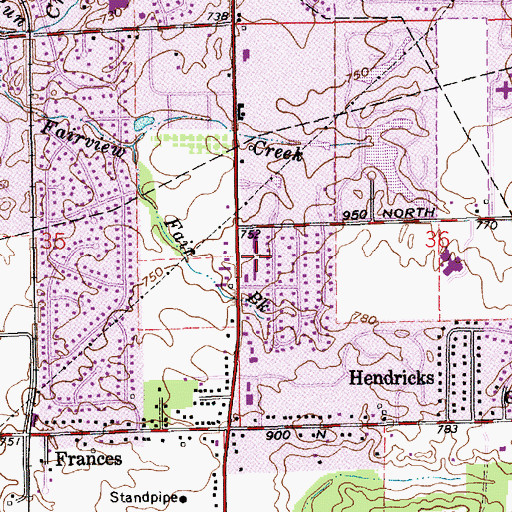 Topographic Map of Meridian Place Shopping Center, IN