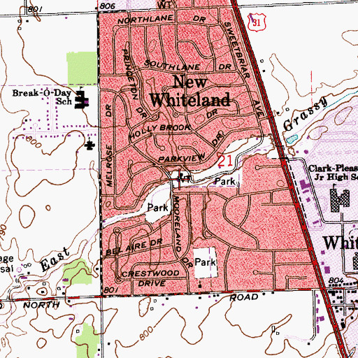 Topographic Map of New Whiteland City Hall, IN