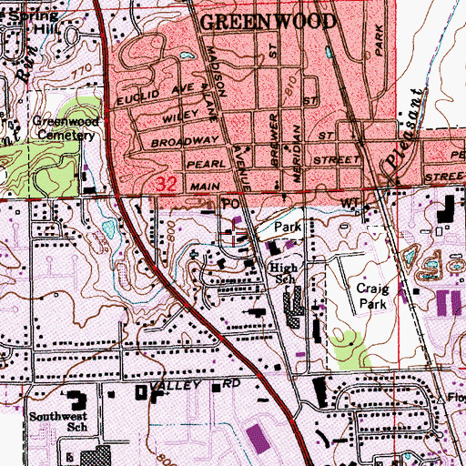 Topographic Map of Market Plaza Shopping Center, IN