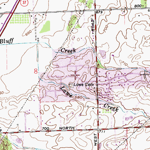 Topographic Map of Deerwood, IN