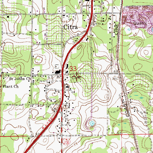 Topographic Map of Citra Cemetery, FL