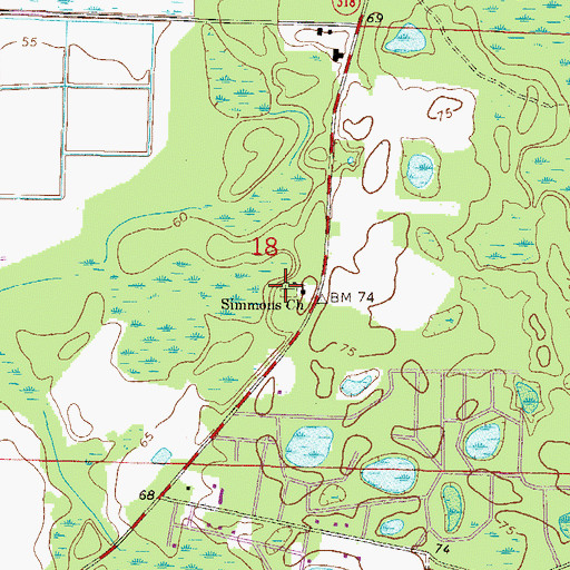 Topographic Map of Simmons Cemetery, FL