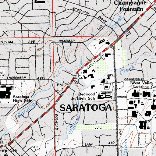 Topographic Map of Sacred Heart Church of Saratoga, CA