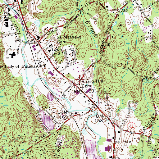 Topographic Map of Sharp Hill Cemetery, CT