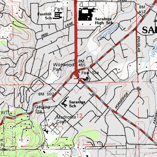 Topographic Map of Saratoga Federated Church, CA