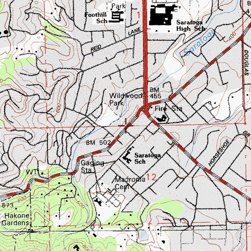 Topographic Map of Saratoga Village Center Shopping Center, CA