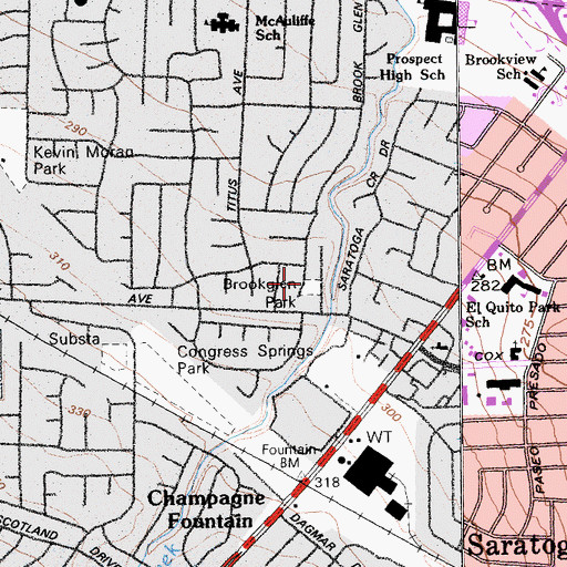 Topographic Map of Brookglen Park, CA