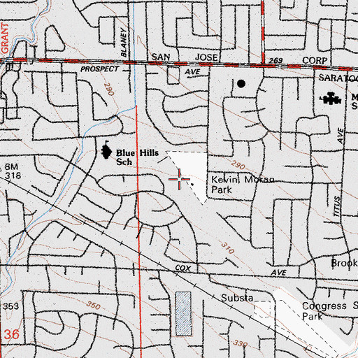 Topographic Map of Kevin Moran Park, CA