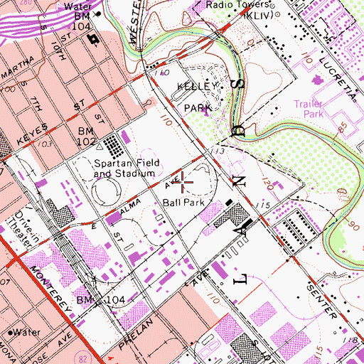 Topographic Map of San Jose Municipal Baseball Stadium, CA