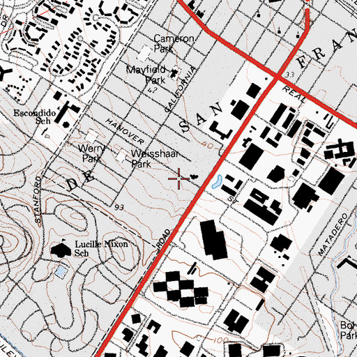 Topographic Map of Palo Alto Fire Department Ambulance Station 2, CA