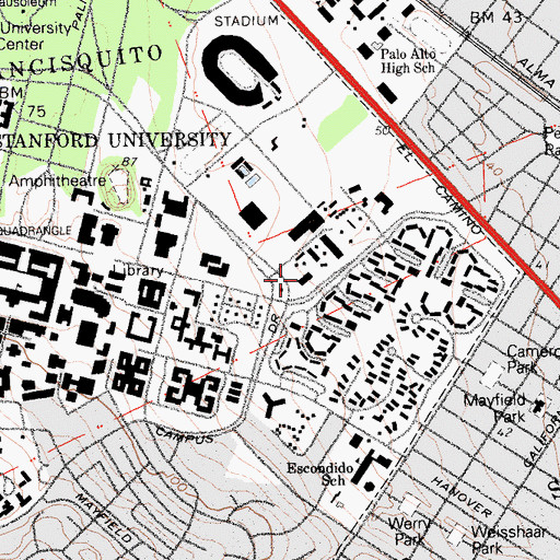 Topographic Map of Palo Alto Fire Department Station 6, CA