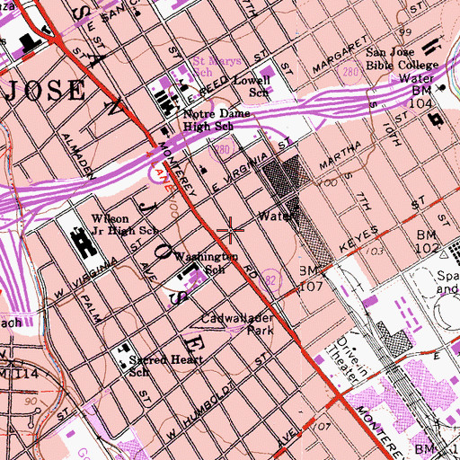 Topographic Map of San Jose Fire Department Station 3, CA