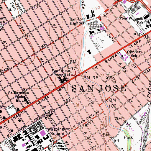 Topographic Map of San Jose Fire Department Station 8, CA
