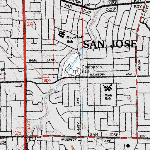 Topographic Map of San Jose Fire Department Station 15, CA