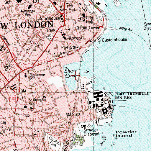 Topographic Map of Shaw Cove, CT