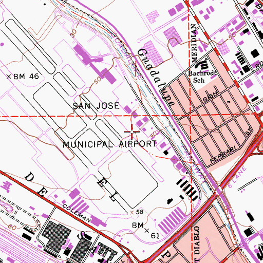 Topographic Map of San Jose Fire Department Station 20 San Jose International Airport, CA