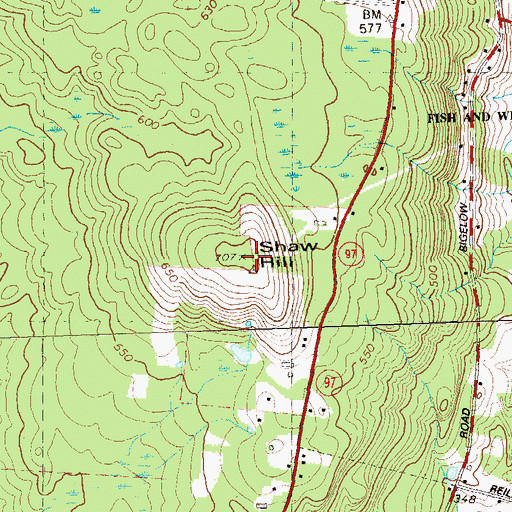 Topographic Map of Shaw Hill, CT
