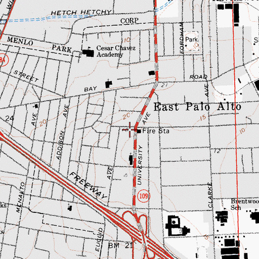 Topographic Map of Menlo Park Fire Protection District Station 2, CA