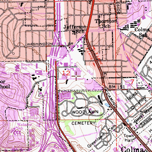 Topographic Map of Colma Bay Area Rapid Transit Station, CA