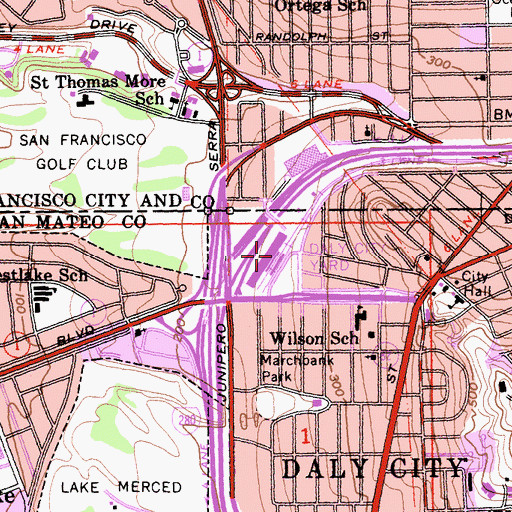 Topographic Map of Daly City Bay Area Rapid Transit Station, CA