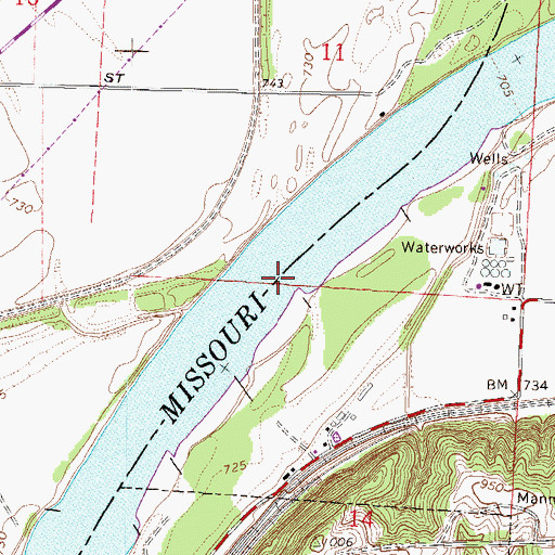 Topographic Map of Wayne City Bend (historical), MO