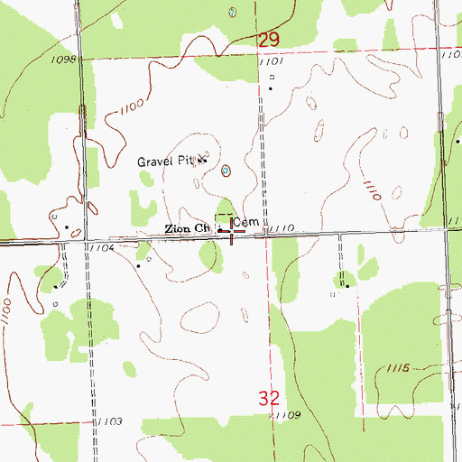 Topographic Map of Zion Cemetery, MN