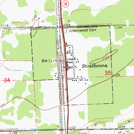 Topographic Map of Strathcona Post Office, MN