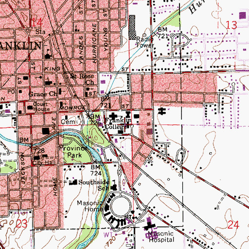 Topographic Map of Hoover Hall, IN