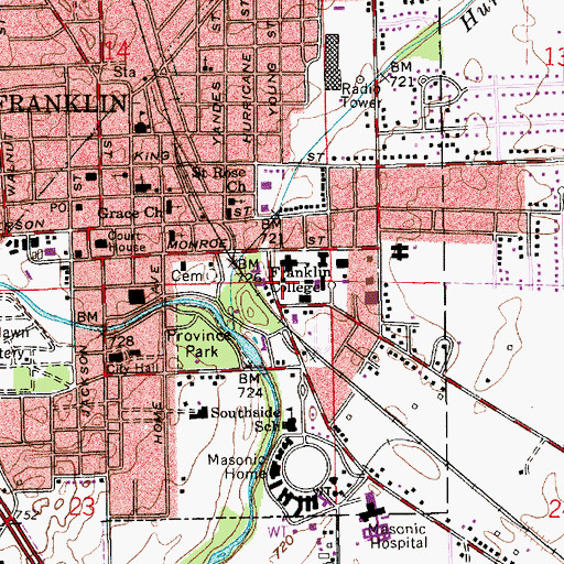 Topographic Map of Shirk Hall, IN