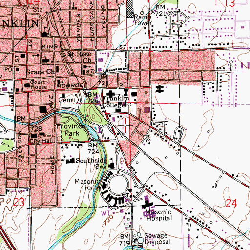 Topographic Map of Stewart "Red" Faught Stadium, IN