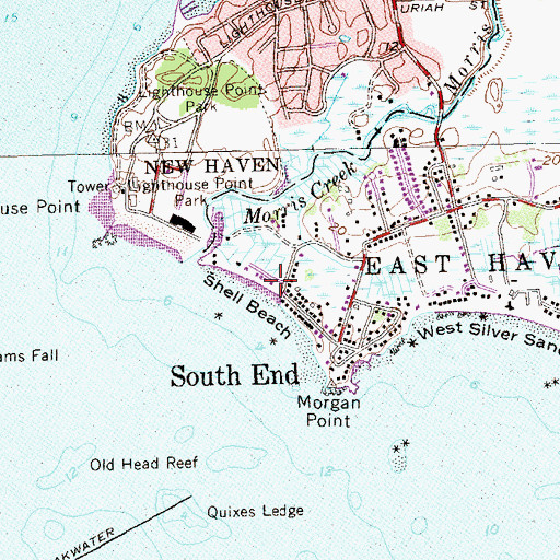 Topographic Map of Shell Beach, CT