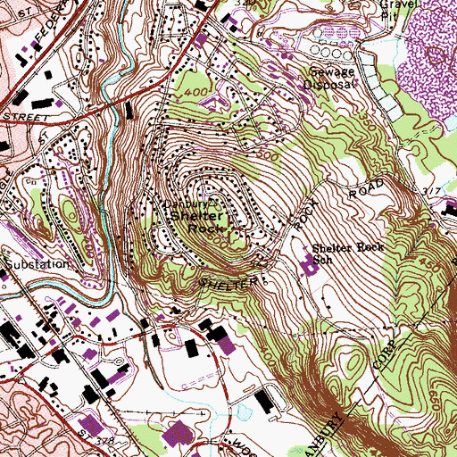 Topographic Map of Shelter Rock, CT