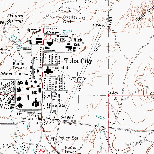 Topographic Map of Tuba City Airport (historical), AZ