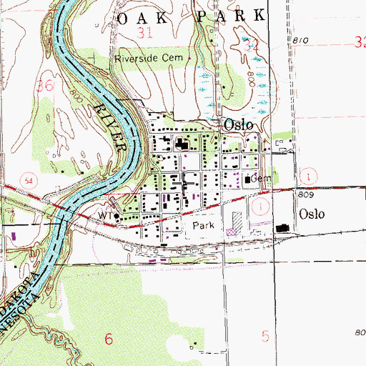 Topographic Map of Oslo Post Office (historical), MN