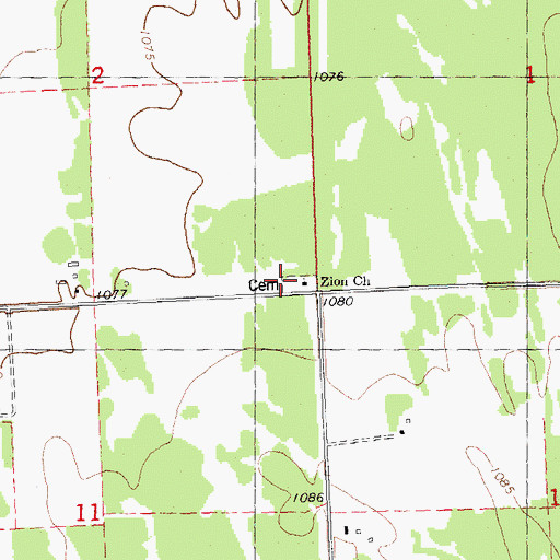 Topographic Map of Zion Cemetery, MN